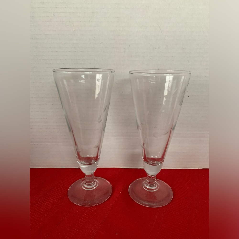 PRINCESS HOUSE 2 Heritage Footed Pilsner Beer Glasses 7-1/2" H Floral Short Stem